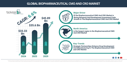 Global Biopharmaceutical CMO And CRO Market Report Infographic