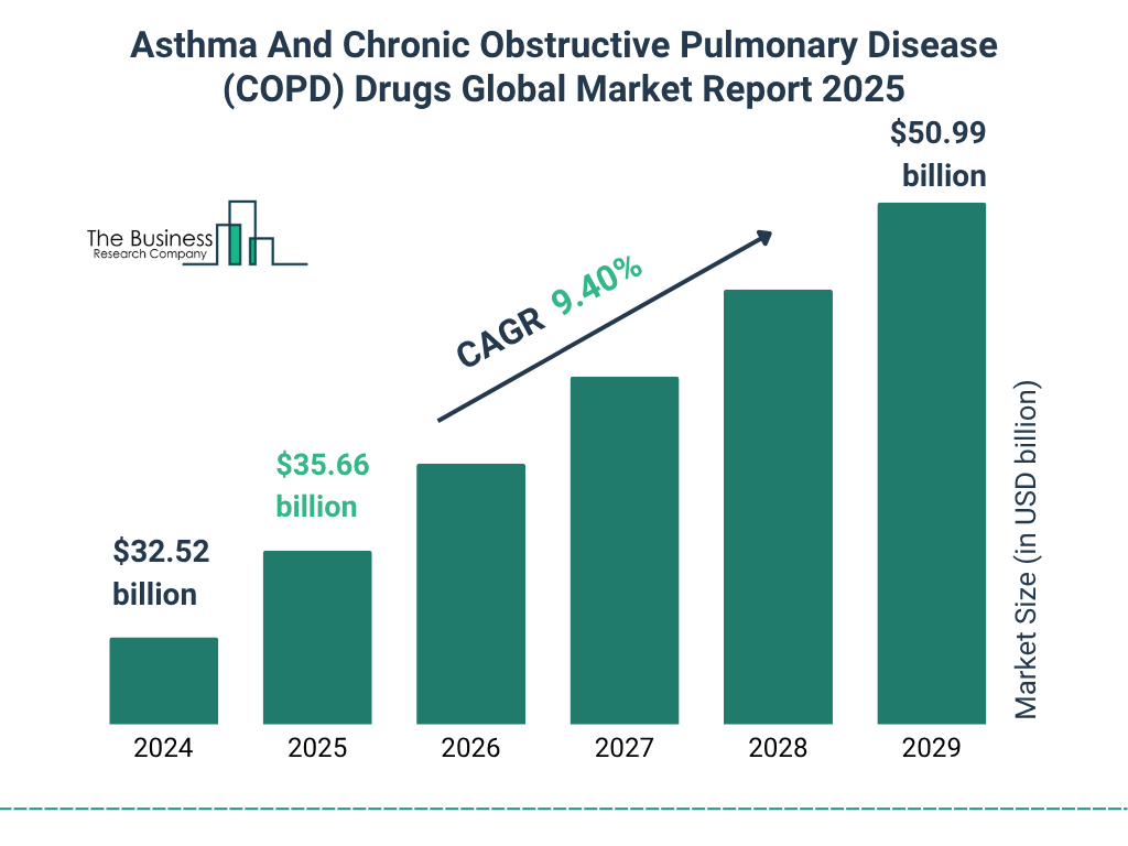 Asthma And Chronic Obstructive Pulmonary Disease (COPD) Drugs Market Size and growth rate 2025 to 2029: Graph