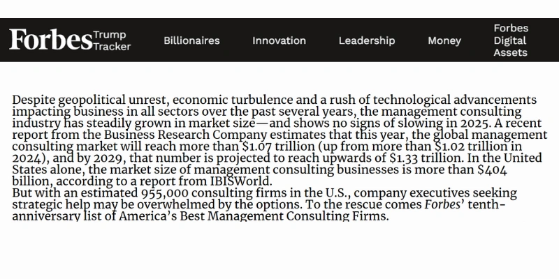 Forbes highlighting global management consulting market growth